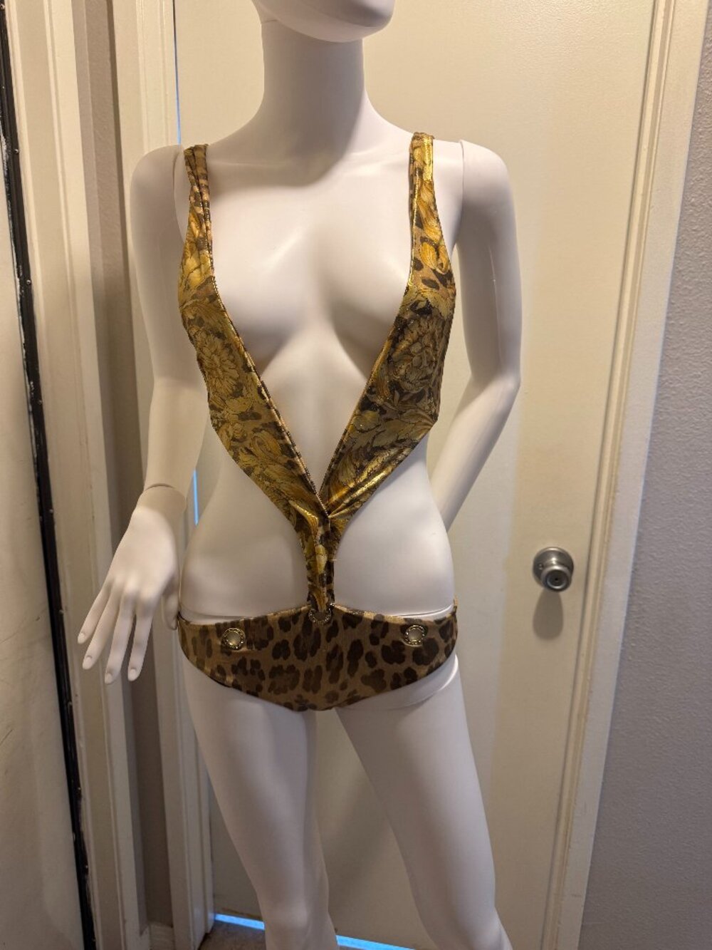 vintage versace monokini Barocco leopard print